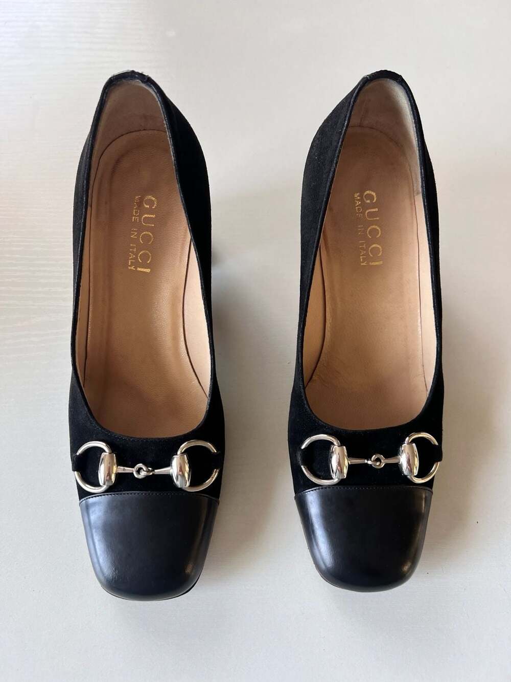 Gucci Vintage Horsebit Suede and Leather Square Toe Block Heel Pumps - Picture 3 of 12